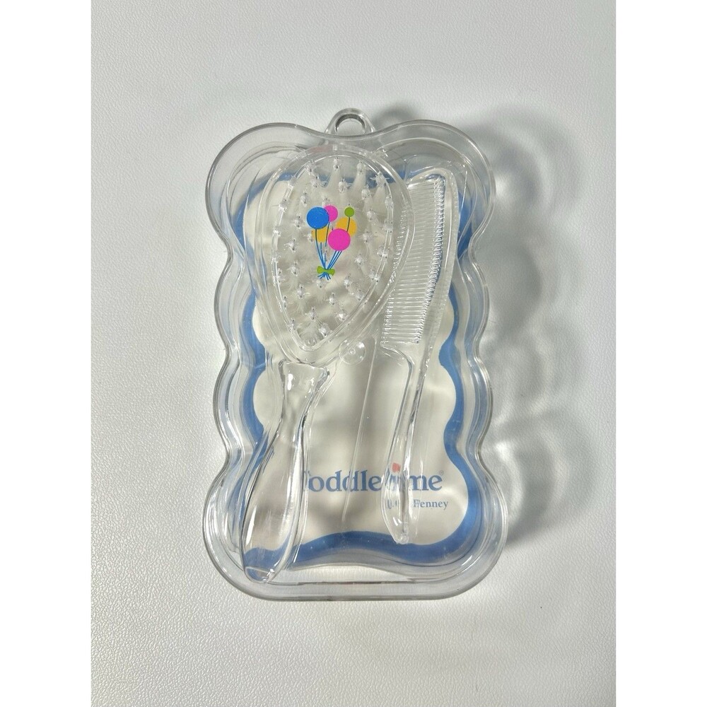 Vintage Toddletime JCPenney Nylon Baby Brush & Comb Set Balloons Clear Infant